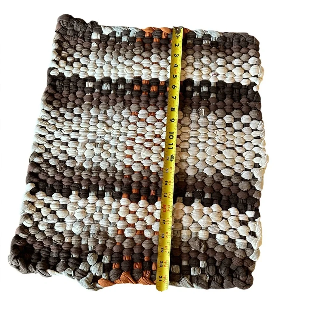 Handwoven Loomed Rag Rug Bathroom Kitchen Entry Giant Trivet Rust Loose Weave